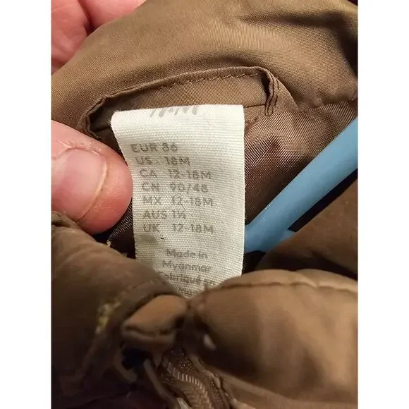 H&M Hooded Puffer Vest 18M Taupe Quilted Zip-Up Neutral Toddler - Picture 4 of 5